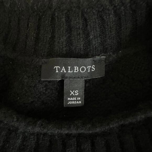 Talbots Pointelle Round Yoke Sweater WMNS XS Ribbed Soft Knit Wool Blend Black - Picture 5 of 7